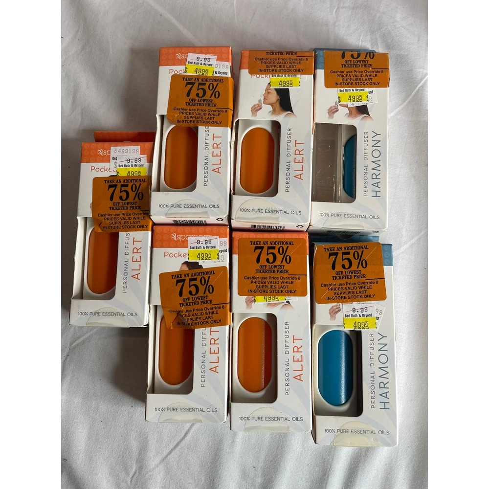 7pc‎ Sparoom Pocket Personal Diffuser Bundle Alert Harmony Essential Oils 07013